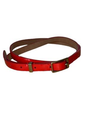 J. Crew Women’s Patent Leather Skinny Belt Poppy Orange Red fits 30-36” waist